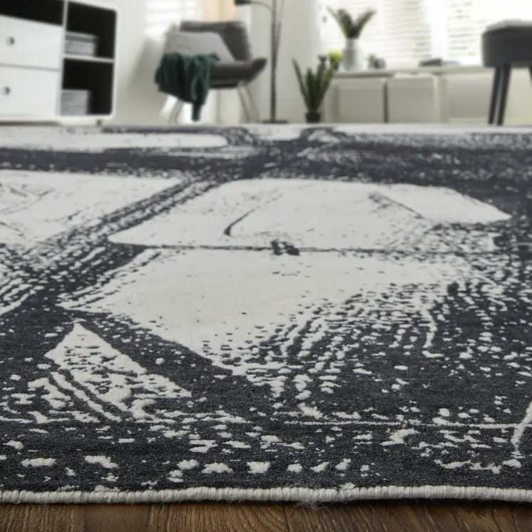 12' X 15' Black and Gray Abstract Hand Woven Area Rug