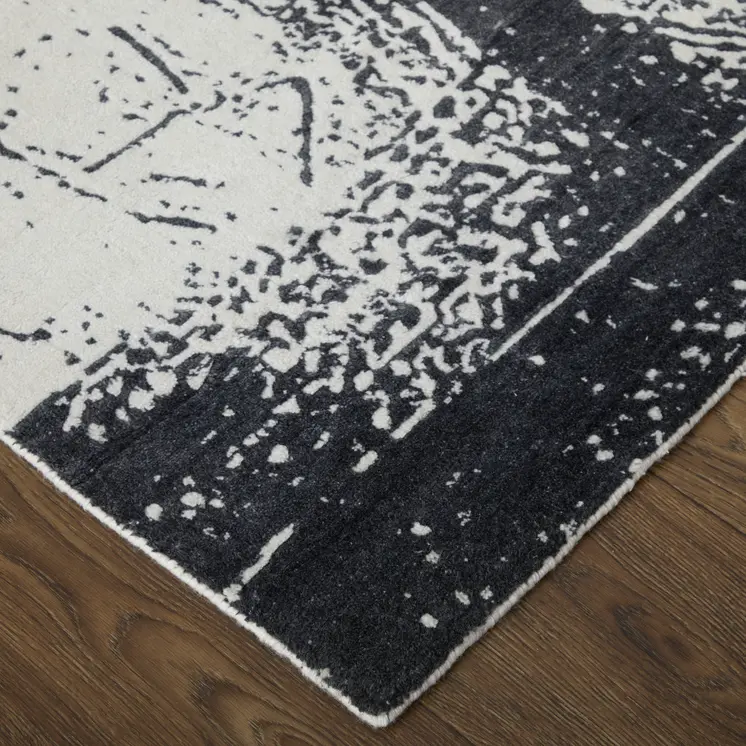 2' X 3' Black and Gray Abstract Hand Woven Area Rug