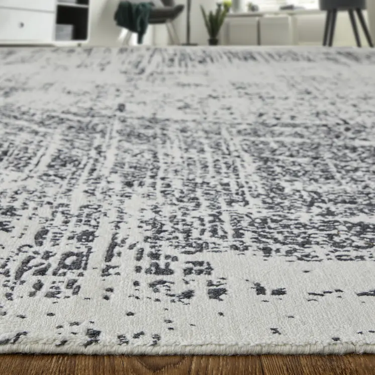 2' X 3' Black and Gray Abstract Hand Woven Area Rug