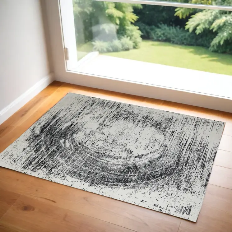 2' X 3' Black and Gray Abstract Hand Woven Area Rug