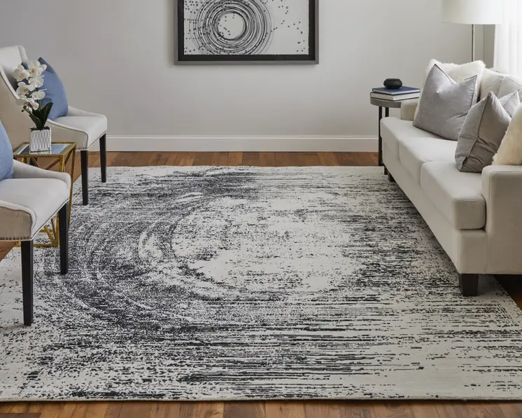 2' X 3' Black and Gray Abstract Hand Woven Area Rug