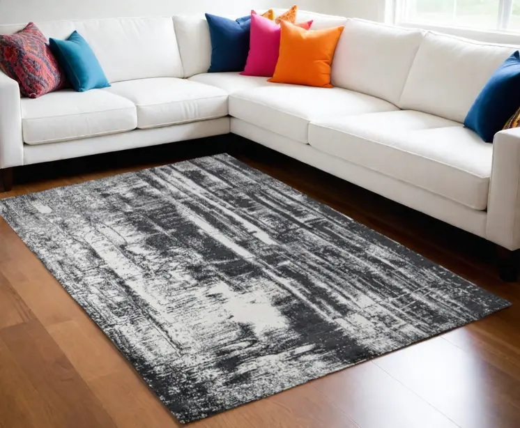 5' X 8' Black and Gray Abstract Hand Woven Area Rug