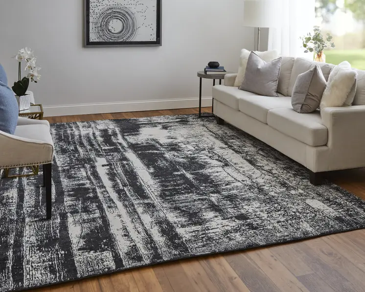 10' X 14' Black and Gray Abstract Hand Woven Area Rug