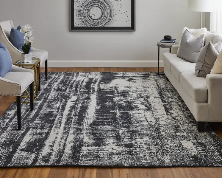 10' X 14' Black and Gray Abstract Hand Woven Area Rug