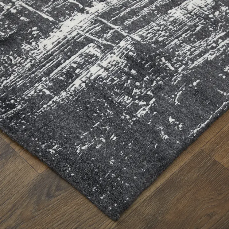 2' X 3' Black and Gray Abstract Hand Woven Area Rug