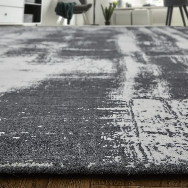 2' X 3' Black and Gray Abstract Hand Woven Area Rug