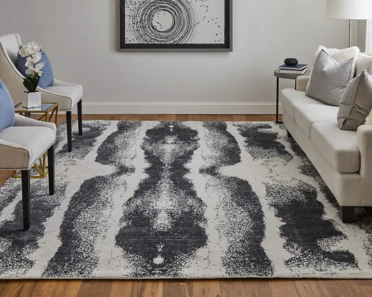 5' X 8' Black and Gray Abstract Hand Woven Area Rug