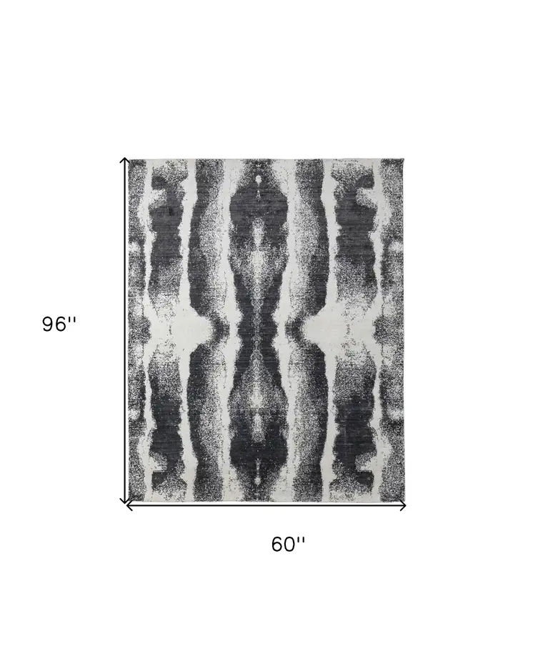 5' X 8' Black and Gray Abstract Hand Woven Area Rug
