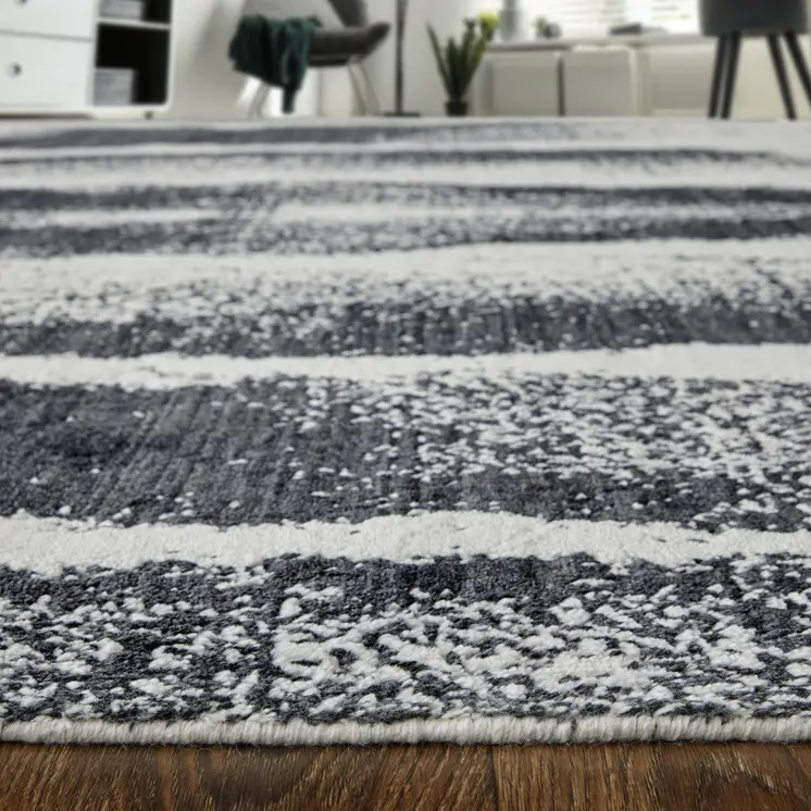 2' X 3' Black and Gray Abstract Hand Woven Area Rug