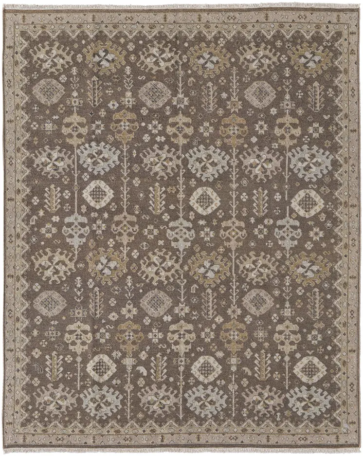 8' X 10' Gray and Ivory Wool Oriental Hand Knotted Area Rug With Fringe