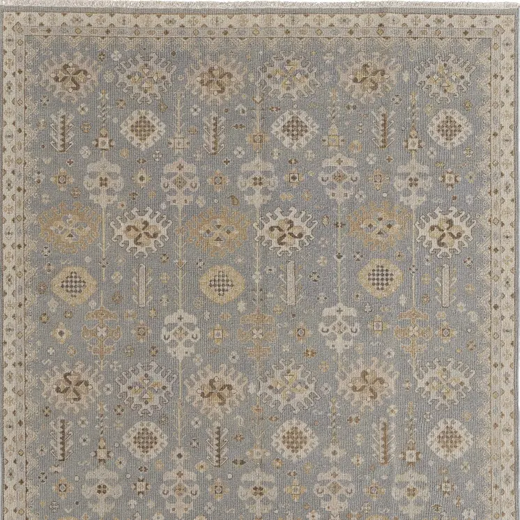 8' X 10' Gray and Ivory Wool Oriental Hand Knotted Area Rug With Fringe
