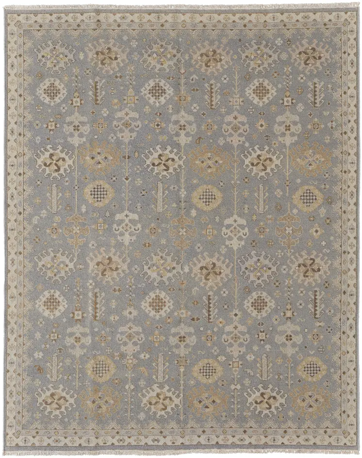 8' X 10' Gray and Ivory Wool Oriental Hand Knotted Area Rug With Fringe