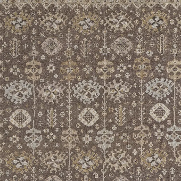 8' X 10' Tan and Brown Wool Oriental Hand Knotted Area Rug With Fringe