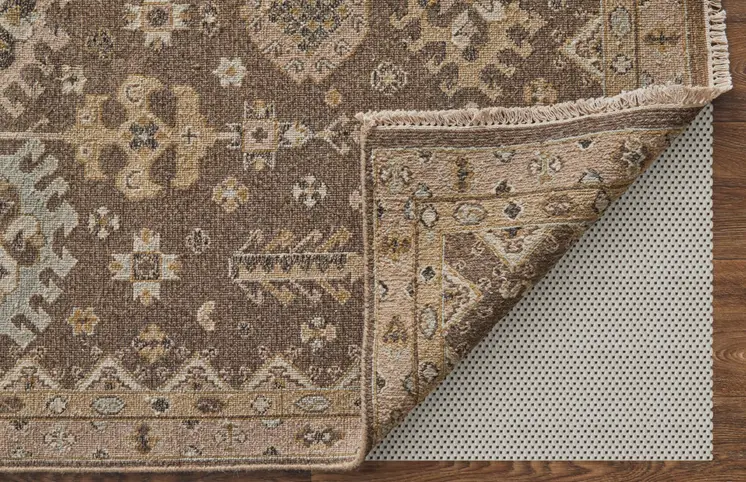 9' X 13' Tan and Brown Wool Oriental Hand Knotted Area Rug With Fringe