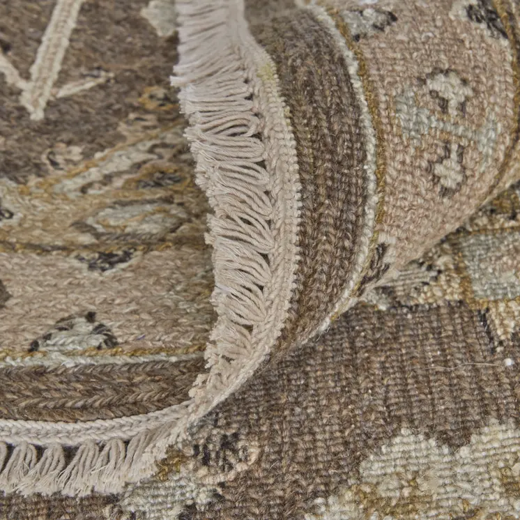 9' X 13' Tan and Brown Wool Oriental Hand Knotted Area Rug With Fringe