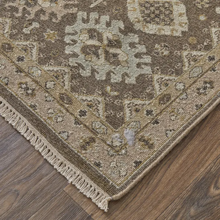 2' X 3' Tan and Brown Wool Oriental Hand Knotted Area Rug With Fringe