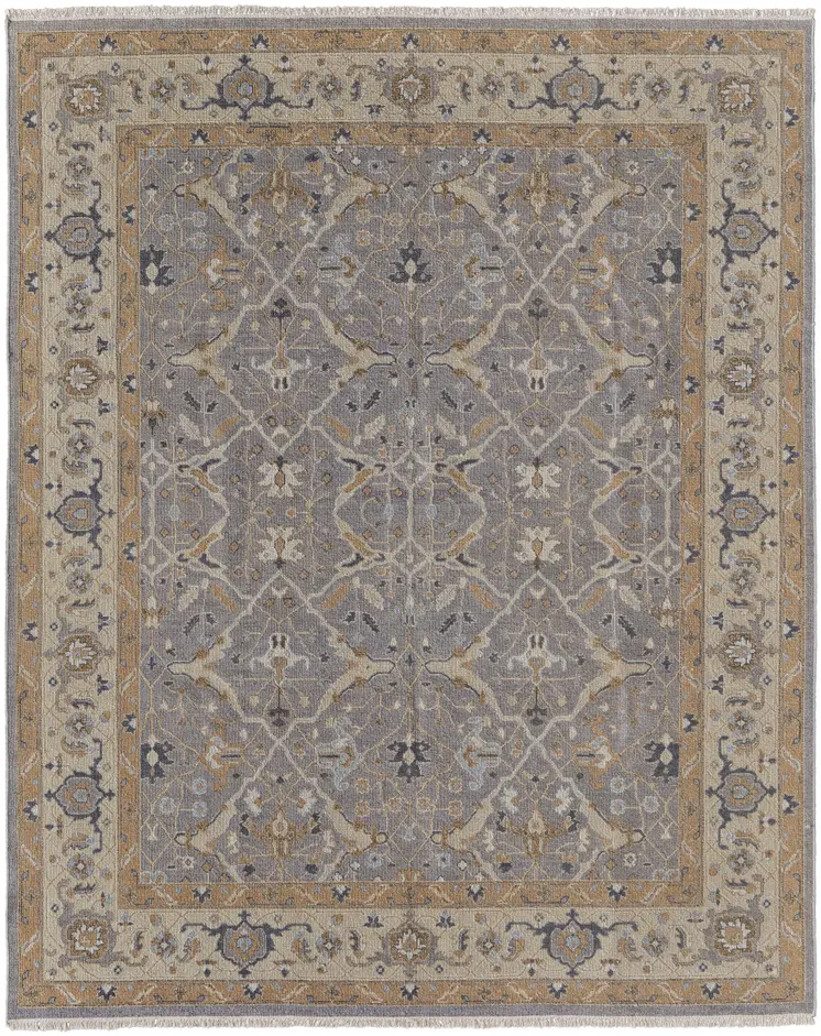 8' X 10' Tan and Gray Wool Oriental Hand Knotted Area Rug With Fringe
