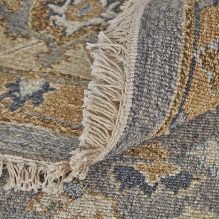 8' X 12' Tan and Gray Wool Oriental Hand Knotted Area Rug With Fringe