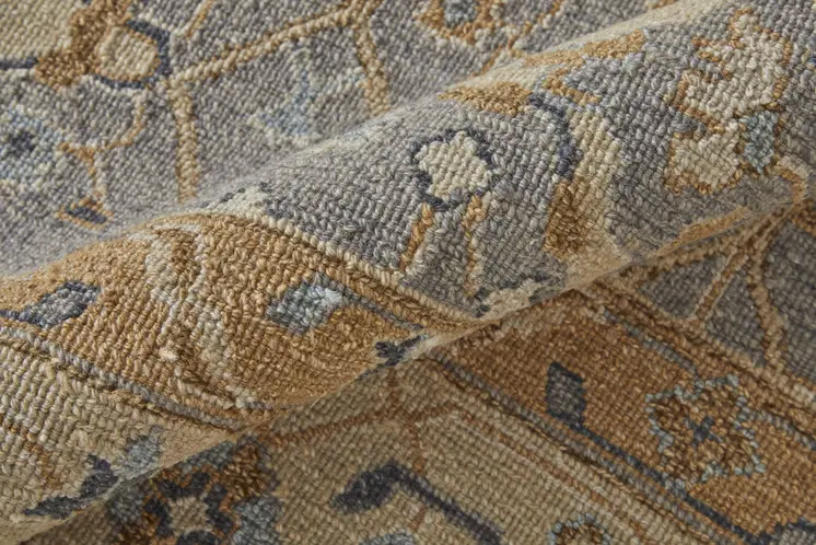 2' X 3' Tan and Gray Wool Oriental Hand Knotted Area Rug With Fringe