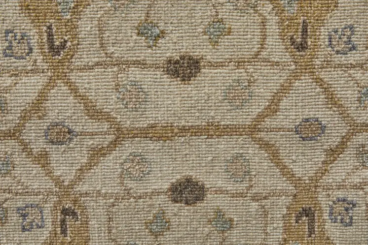 2' X 3' Ivory Gray and Tan Wool Oriental Hand Knotted Area Rug With Fringe