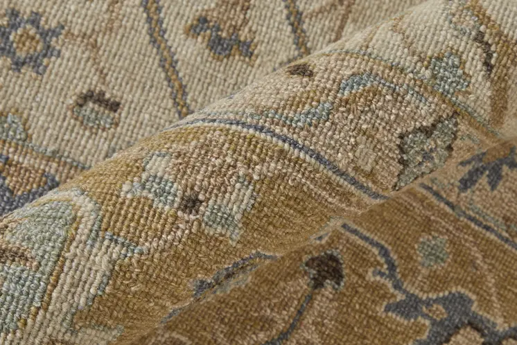 2' X 3' Ivory Gray and Tan Wool Oriental Hand Knotted Area Rug With Fringe