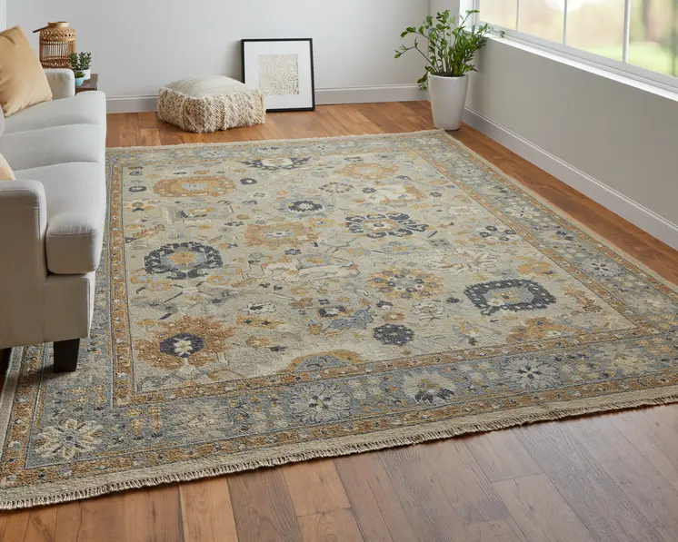 2' X 3' Gray and Brown Wool Oriental Hand Knotted Area Rug With Fringe