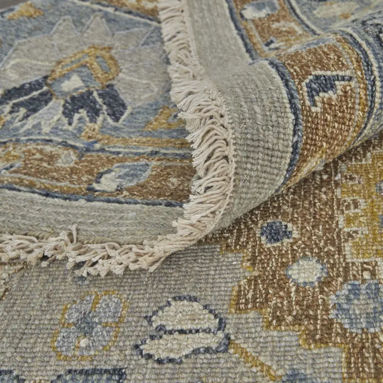 2' X 3' Gray and Brown Wool Oriental Hand Knotted Area Rug With Fringe