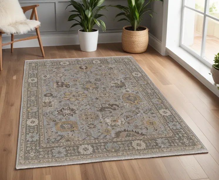 4' X 6' Gray and Brown Wool Oriental Hand Knotted Area Rug With Fringe