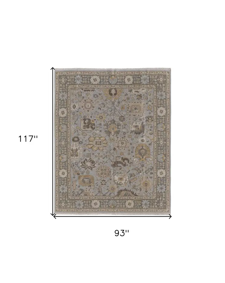 8' X 10' Gray and Brown Wool Oriental Hand Knotted Area Rug With Fringe