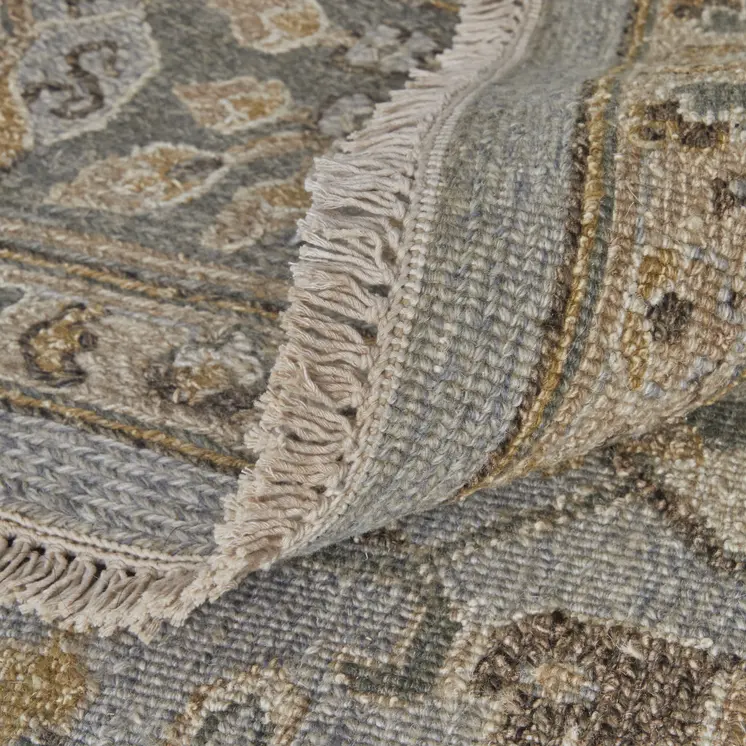9' X 13' Gray and Brown Wool Oriental Hand Knotted Area Rug With Fringe