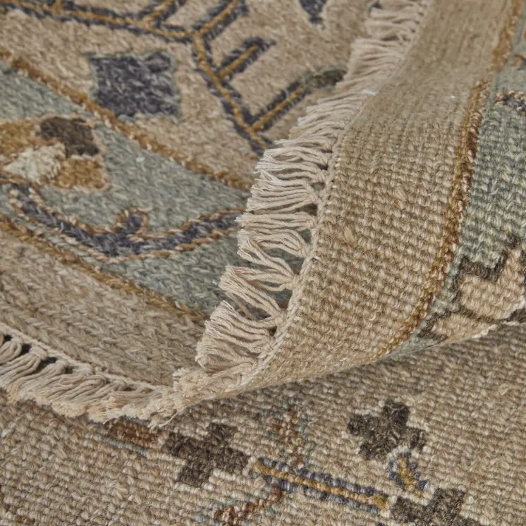 8' X 10' Tan Brown and Gray Wool Oriental Hand Knotted Area Rug With Fringe
