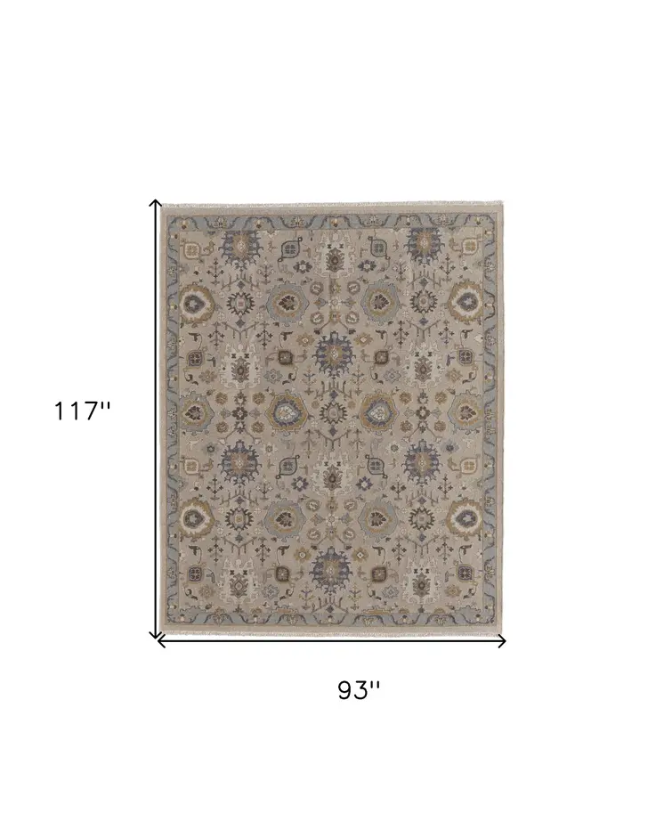 8' X 10' Tan Brown and Gray Wool Oriental Hand Knotted Area Rug With Fringe