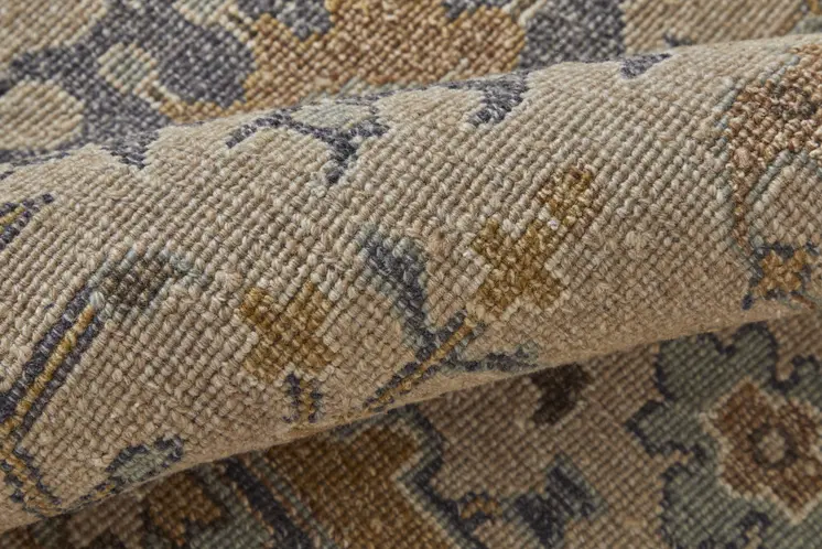 2' X 3' Tan Brown and Gray Wool Oriental Hand Knotted Area Rug With Fringe
