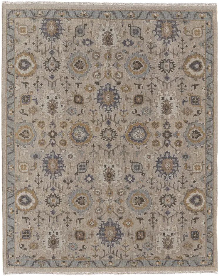 2' X 3' Tan Brown and Gray Wool Oriental Hand Knotted Area Rug With Fringe