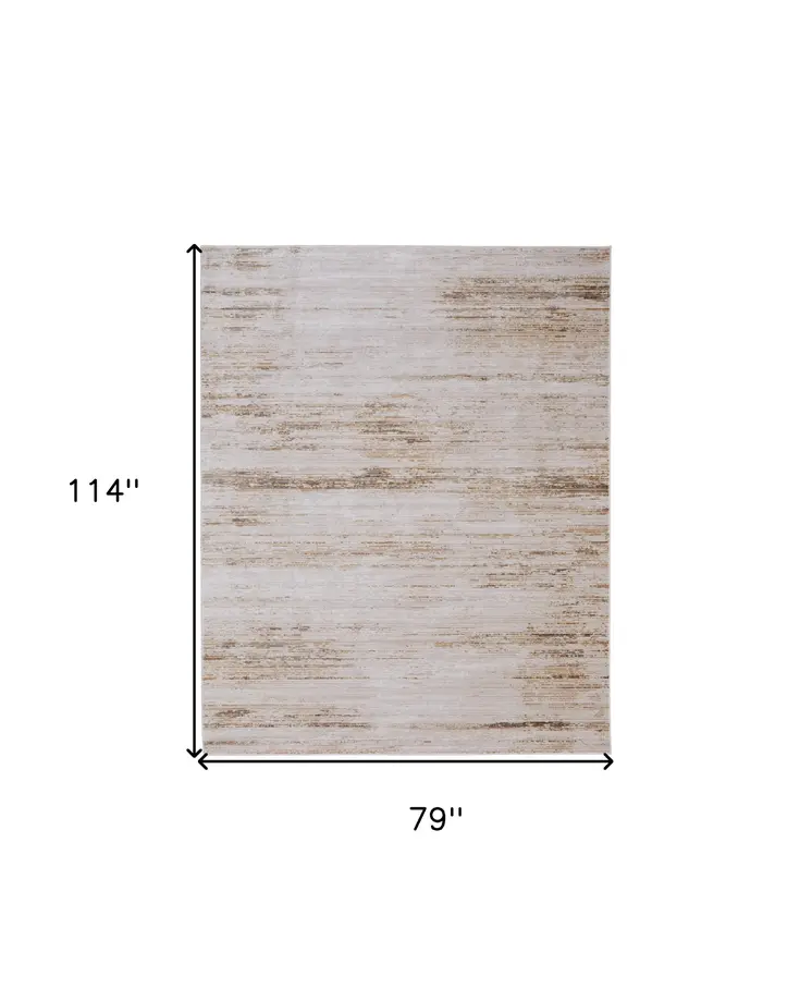 7' X 10' Ivory and Tan Abstract Power Loom Worn Faded Area Rug