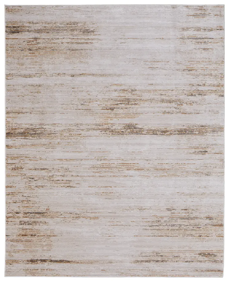 8' X 10' Ivory and Tan Abstract Power Loom Worn Faded Area Rug