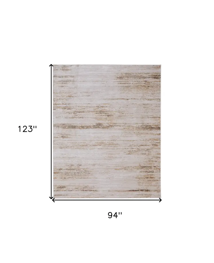 8' X 10' Ivory and Tan Abstract Power Loom Worn Faded Area Rug