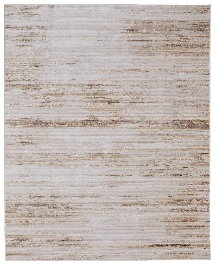 8' X 10' Ivory and Tan Abstract Power Loom Worn Faded Area Rug