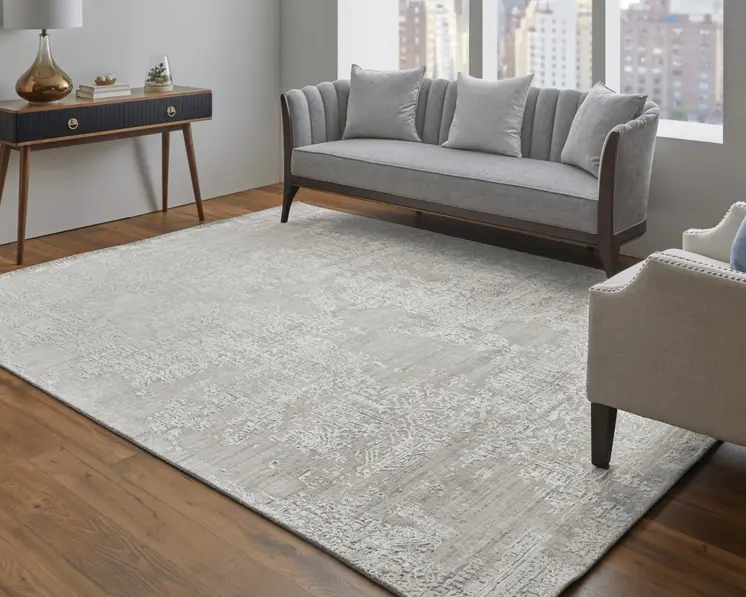 3' X 5' Ivory Abstract Hand Woven Worn Faded Area Rug