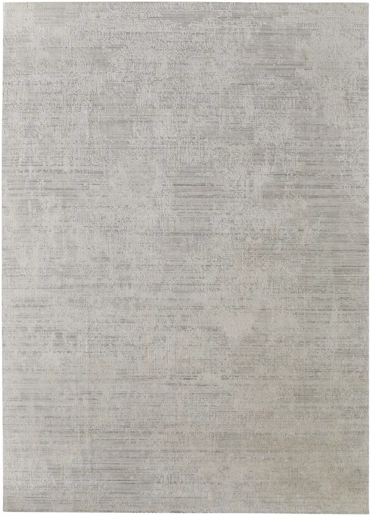 8' X 10' Gray and Ivory Abstract Hand Woven Worn Faded Area Rug