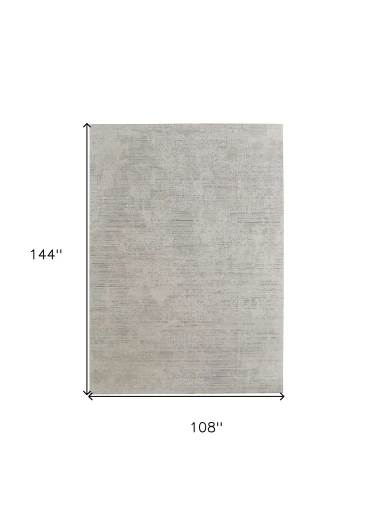 9' X 12' Gray and Ivory Abstract Hand Woven Worn Faded Area Rug
