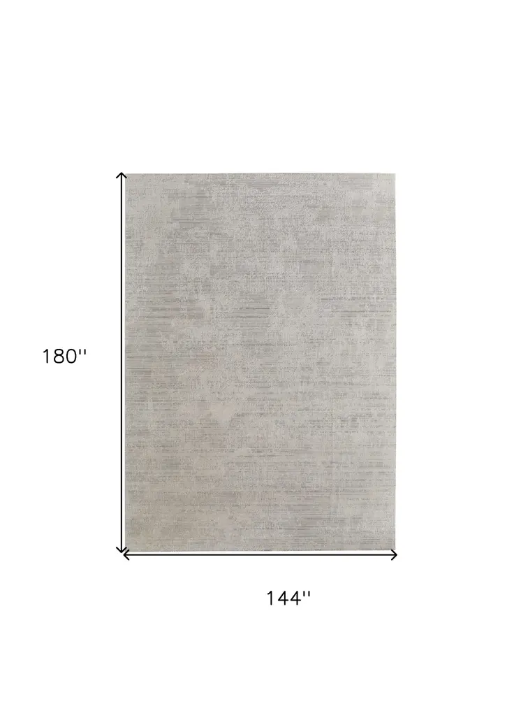 12' X 15' Gray and Ivory Abstract Hand Woven Worn Faded Area Rug
