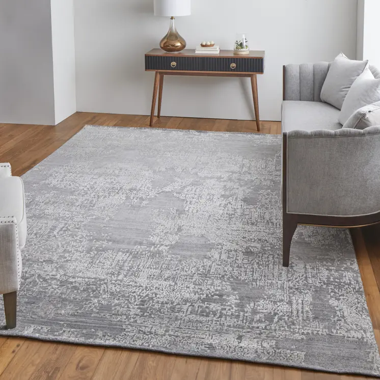 3' X 5' Gray Abstract Hand Woven Worn Faded Area Rug