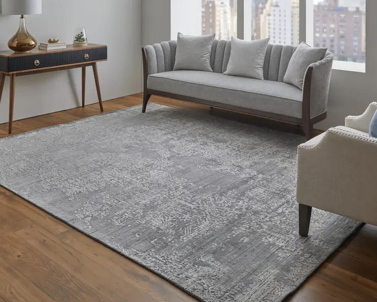 3' X 5' Gray Abstract Hand Woven Worn Faded Area Rug