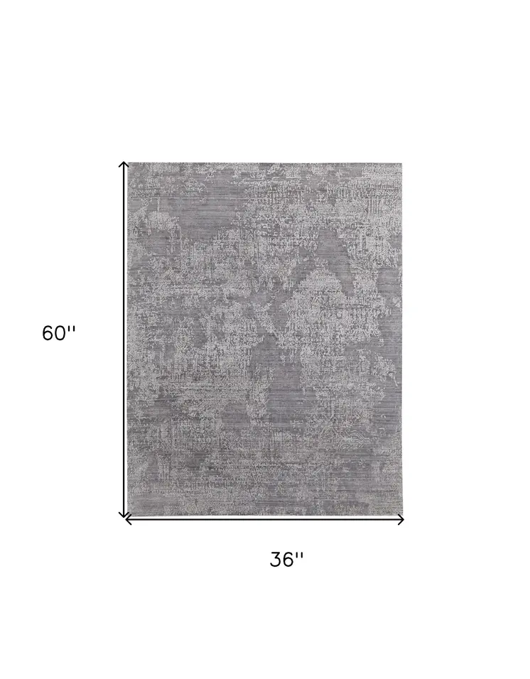 3' X 5' Gray Abstract Hand Woven Worn Faded Area Rug