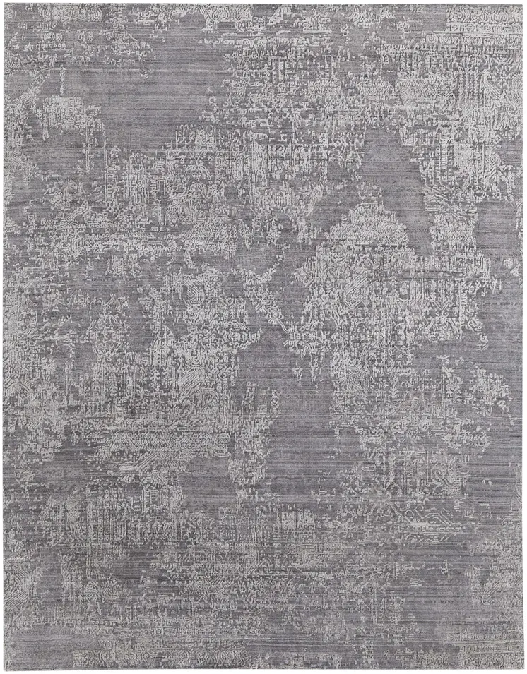3' X 5' Gray Abstract Hand Woven Worn Faded Area Rug