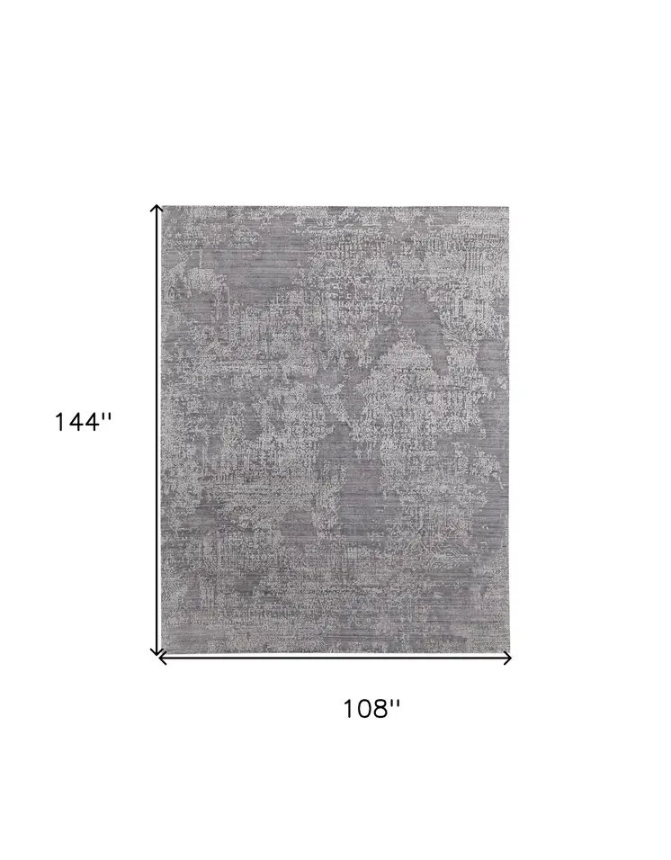 9' X 12' Gray Abstract Hand Woven Worn Faded Area Rug