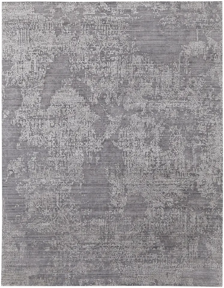 12' X 15' Gray Abstract Hand Woven Worn Faded Area Rug