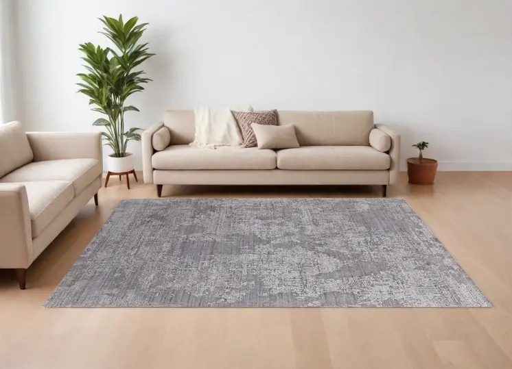 12' X 15' Gray Abstract Hand Woven Worn Faded Area Rug