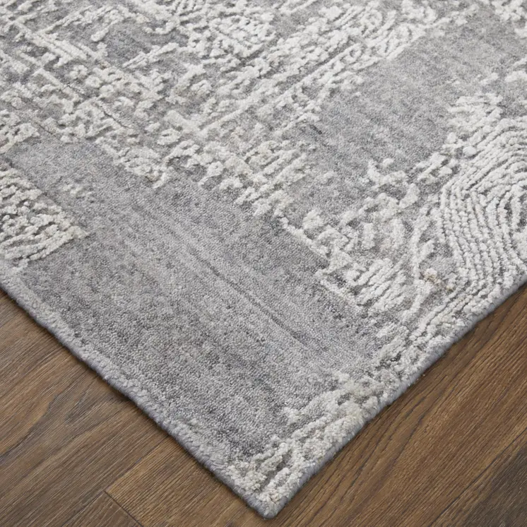 12' X 15' Gray Abstract Hand Woven Worn Faded Area Rug